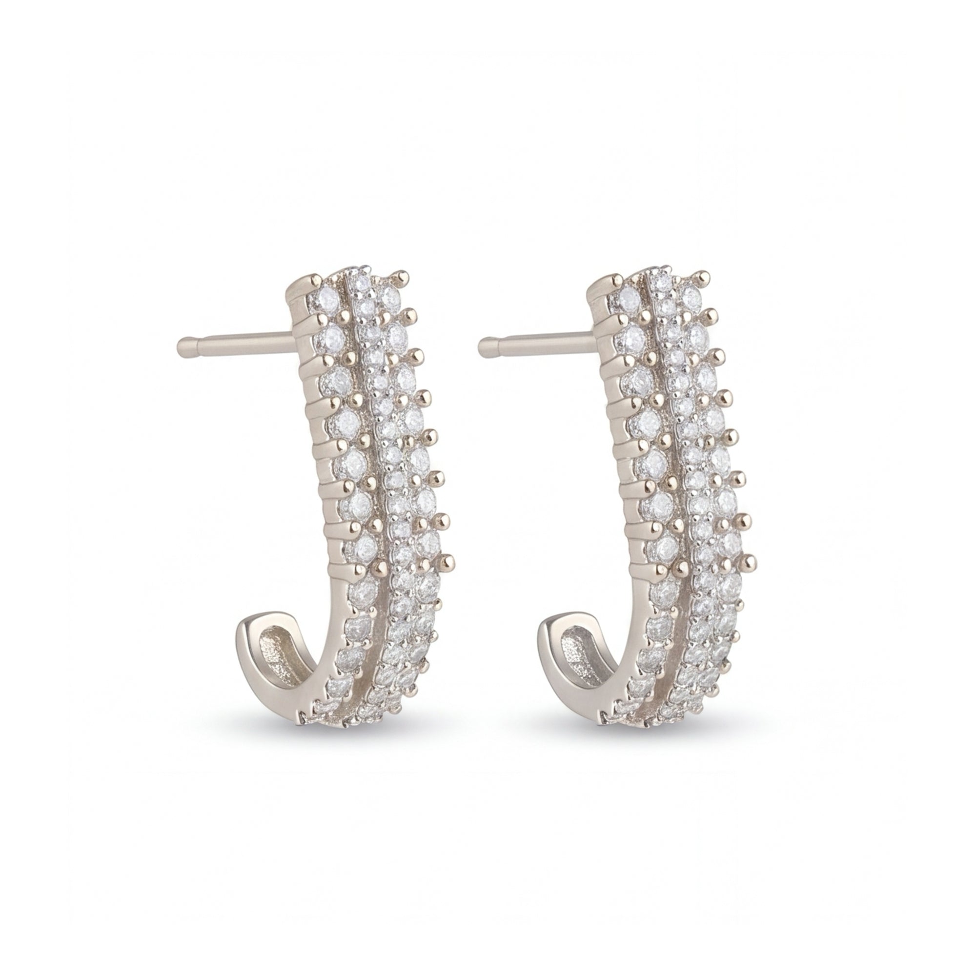 Silver Tone CZ Ear Cuff Stud Earrings for Women | Triple Row Crystal Earrings | Modern Party Wear Brass Jewelry