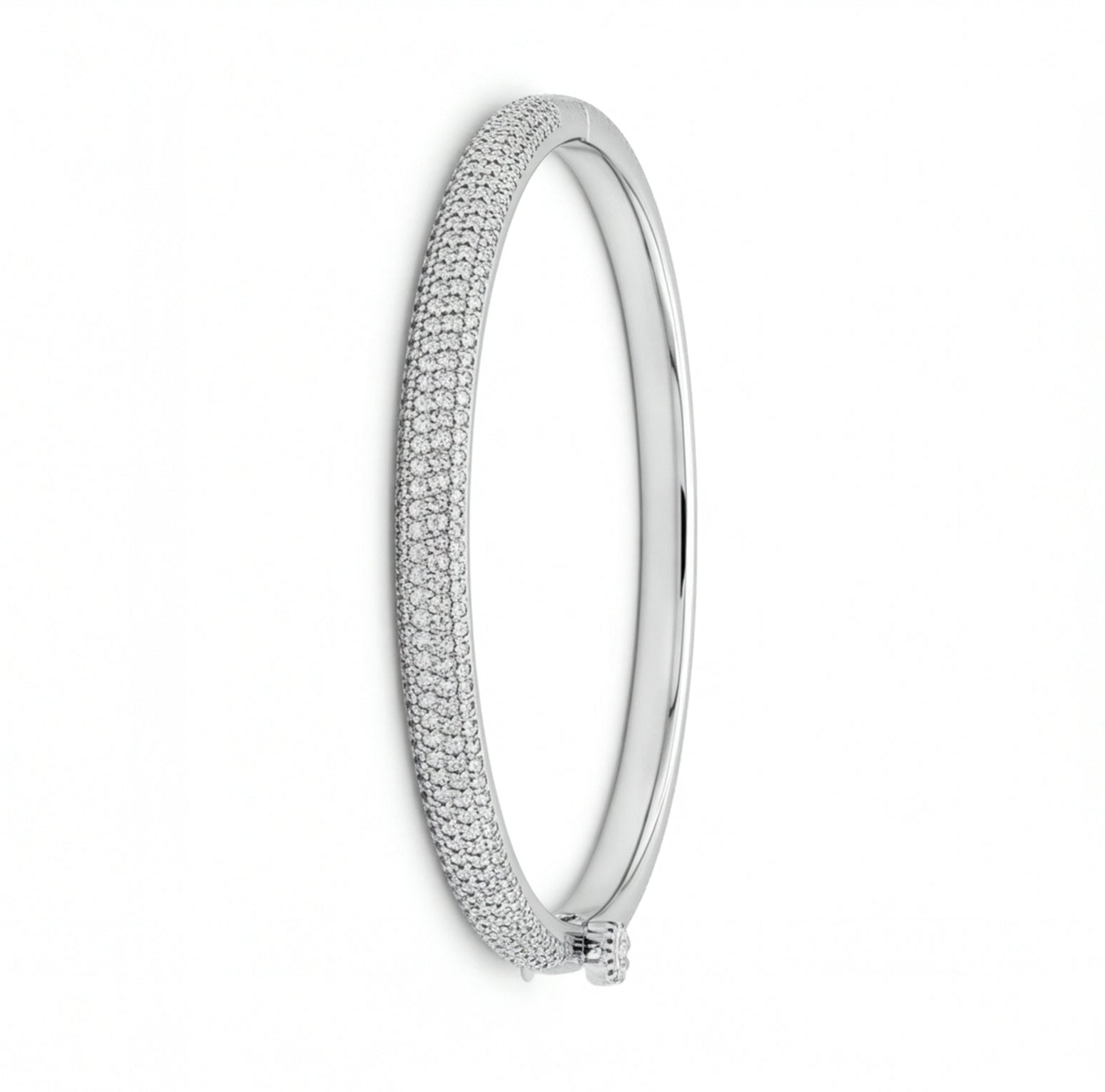 Silver bracelet with small diamonds on a white background