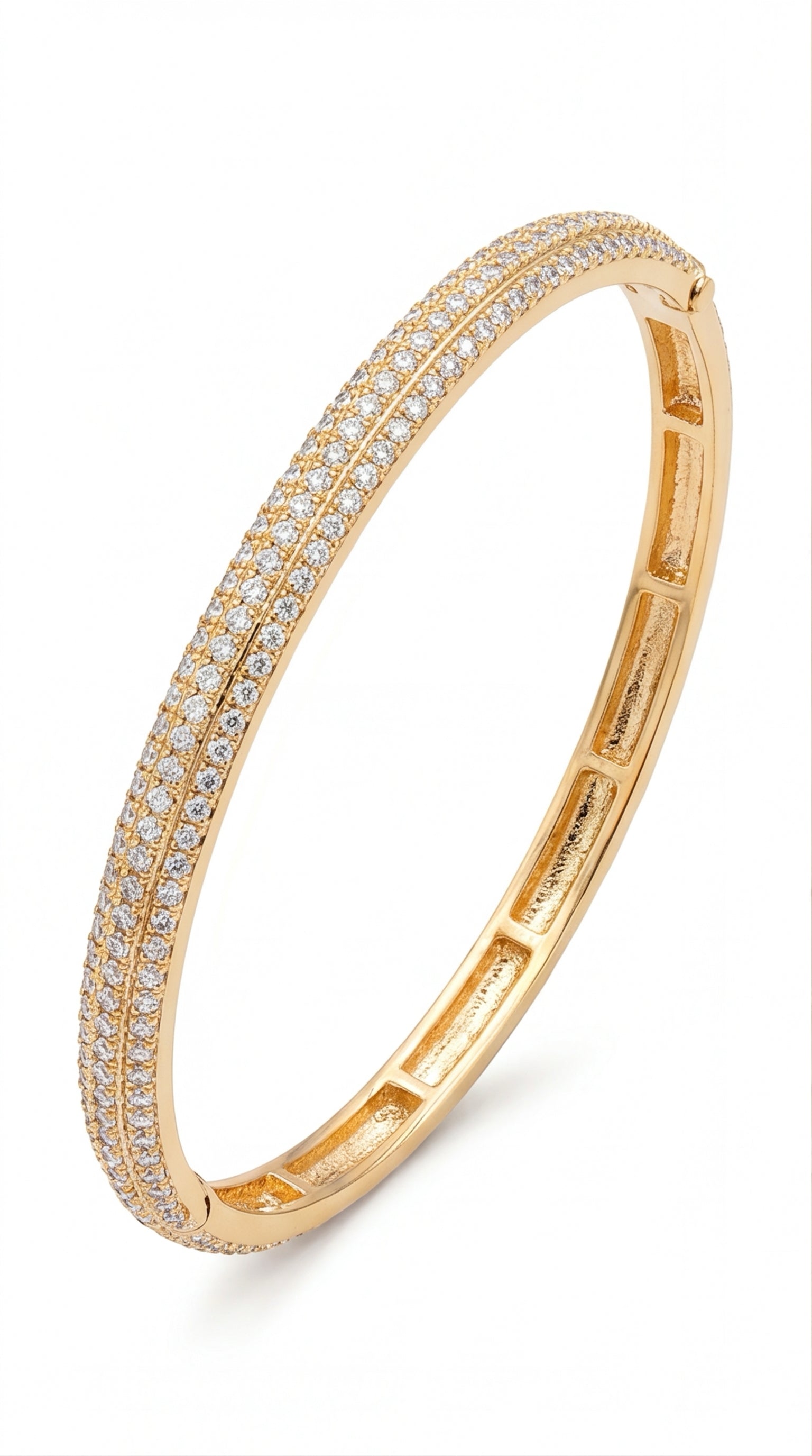 Gold CZ Bangle Bracelet for Women | Pavé Cubic Zirconia Hinged Bracelet | Elegant Stackable Jewelry Gift