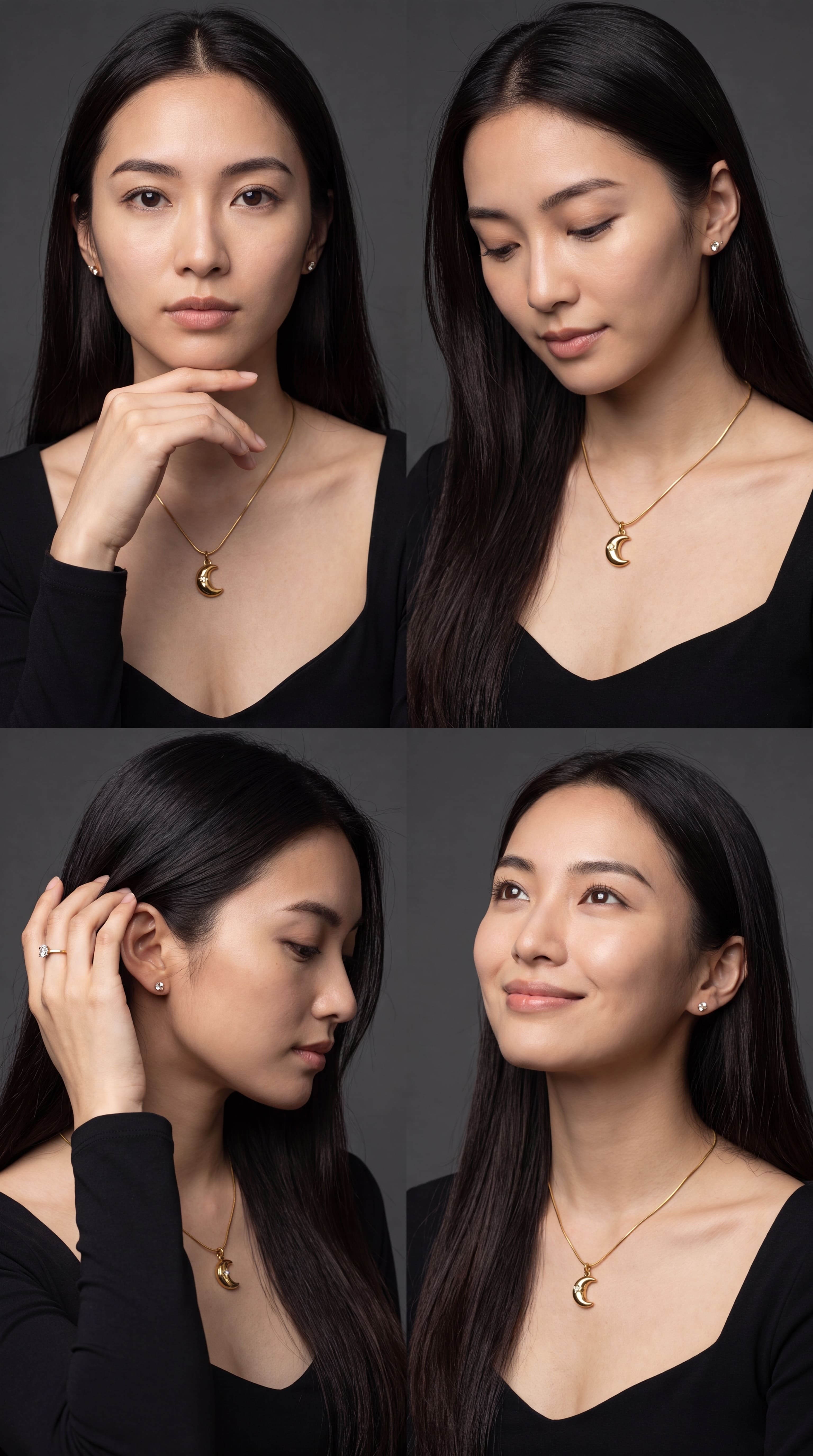 Gold Tone Crescent Moon Pendant Necklace for Women | Celestial Moon Charm Necklace with Crystal Accent | Minimalist Snake Chain
