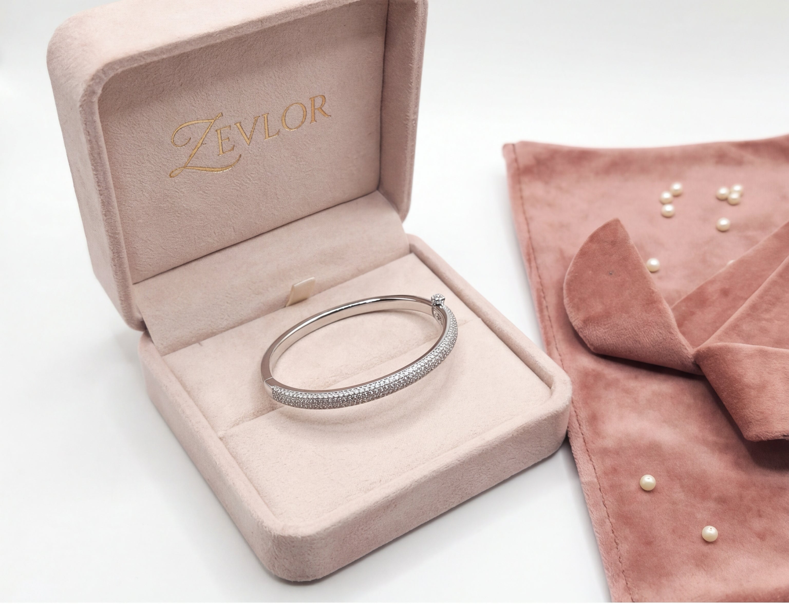 Silver Tone CZ Tennis Bangle Bracelet for Women | Pavé Cubic Zirconia Hinged Bracelet | Minimalist Luxury Jewelry