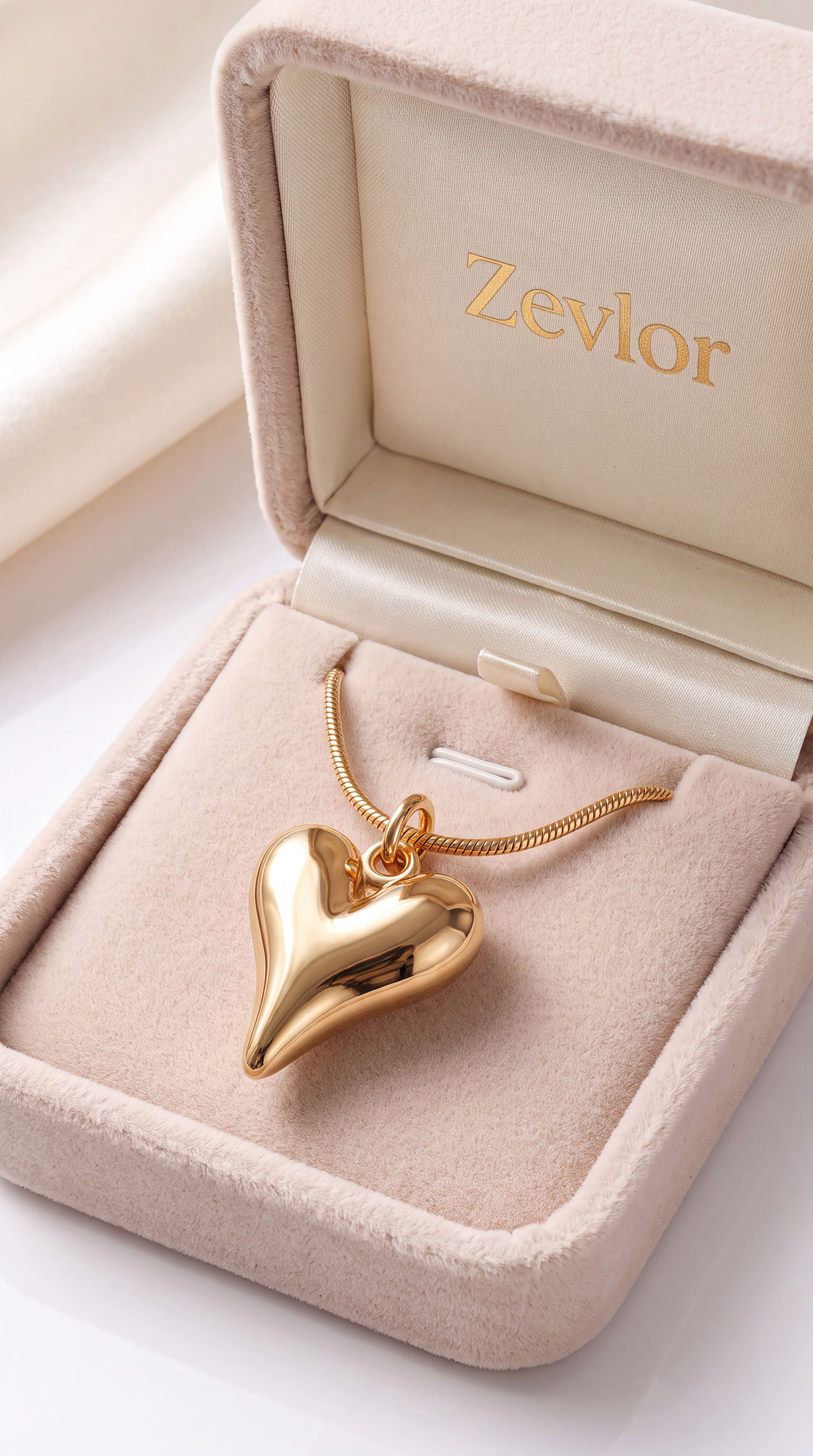 Gold Tone Puff Heart Pendant Necklace for Women | Minimalist Heart Charm Necklace with Snake Chain | Modern Love Jewelry