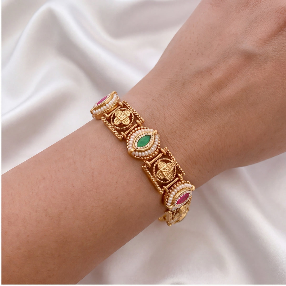 Traditional Multicolor Stone Bracelet for Women | Gold Tone Ethnic Jewellery