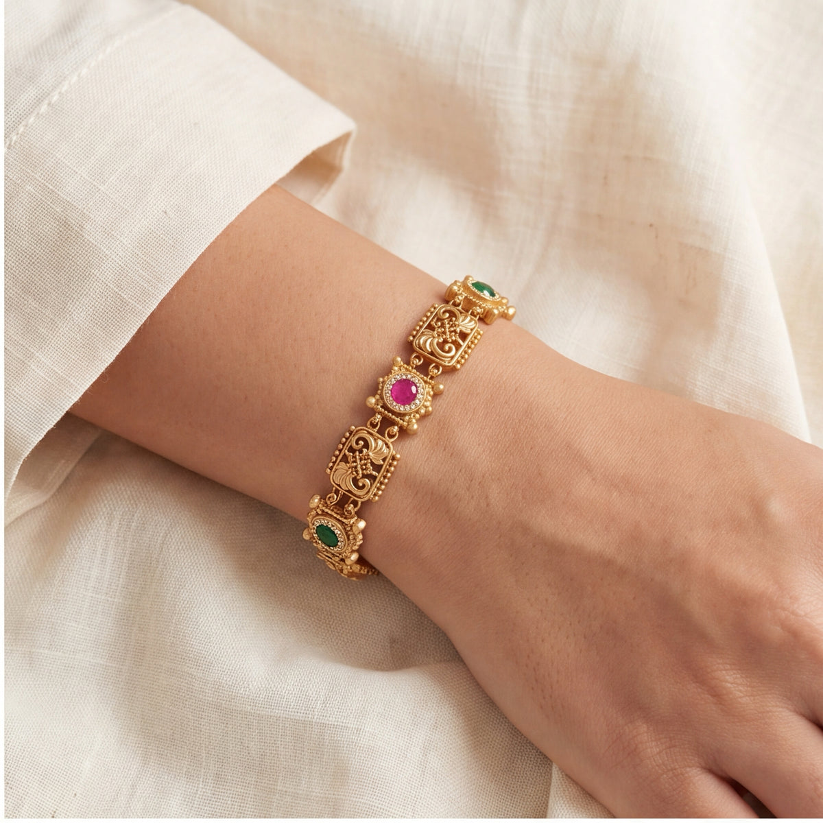 Traditional Multicolor Stone Bracelet for Women | Gold Tone Ethnic Jewellery