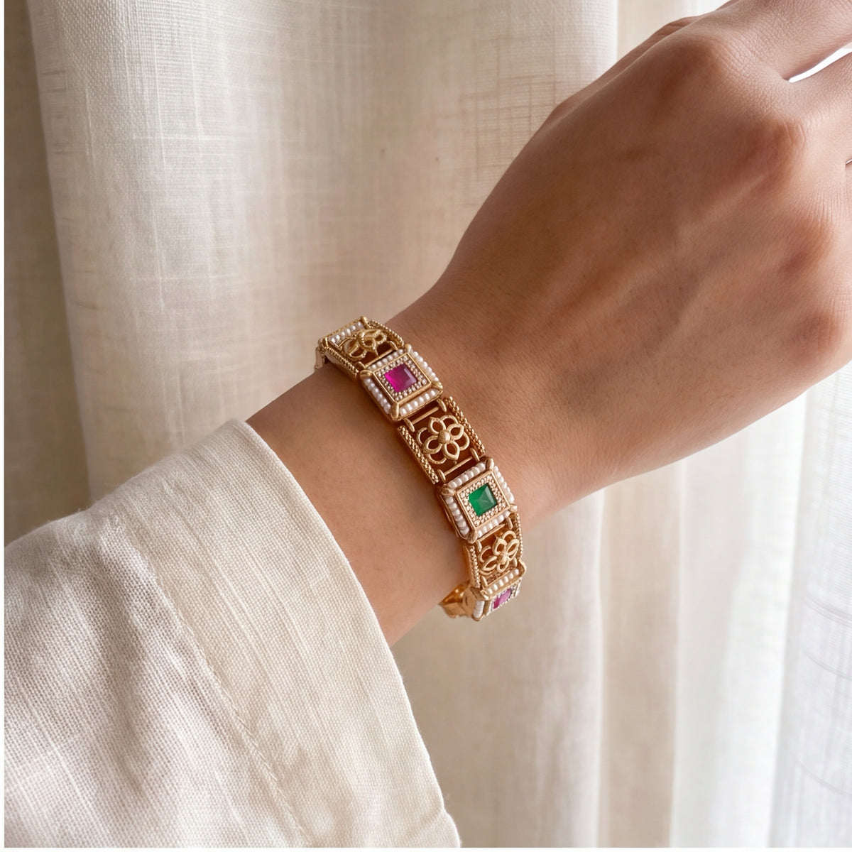Traditional Multicolor Stone Bracelet for Women | Gold Tone Ethnic Jewellery