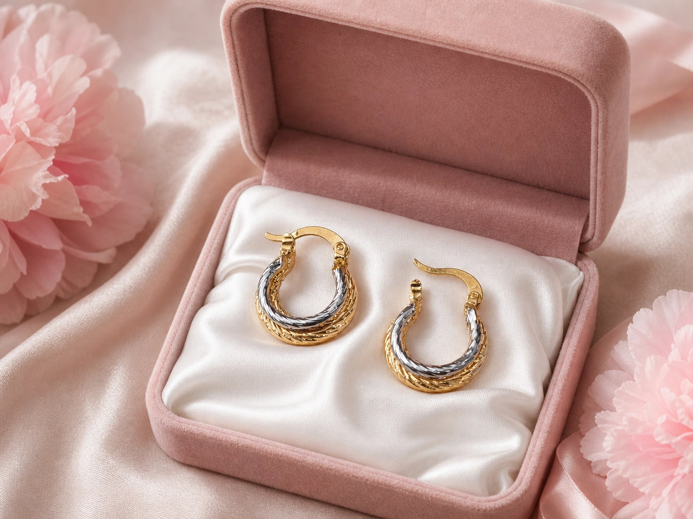Two Tone Twisted Hoop Earrings for Women | Gold & Silver Textured Hoops | Classic Brass Everyday Jewelry