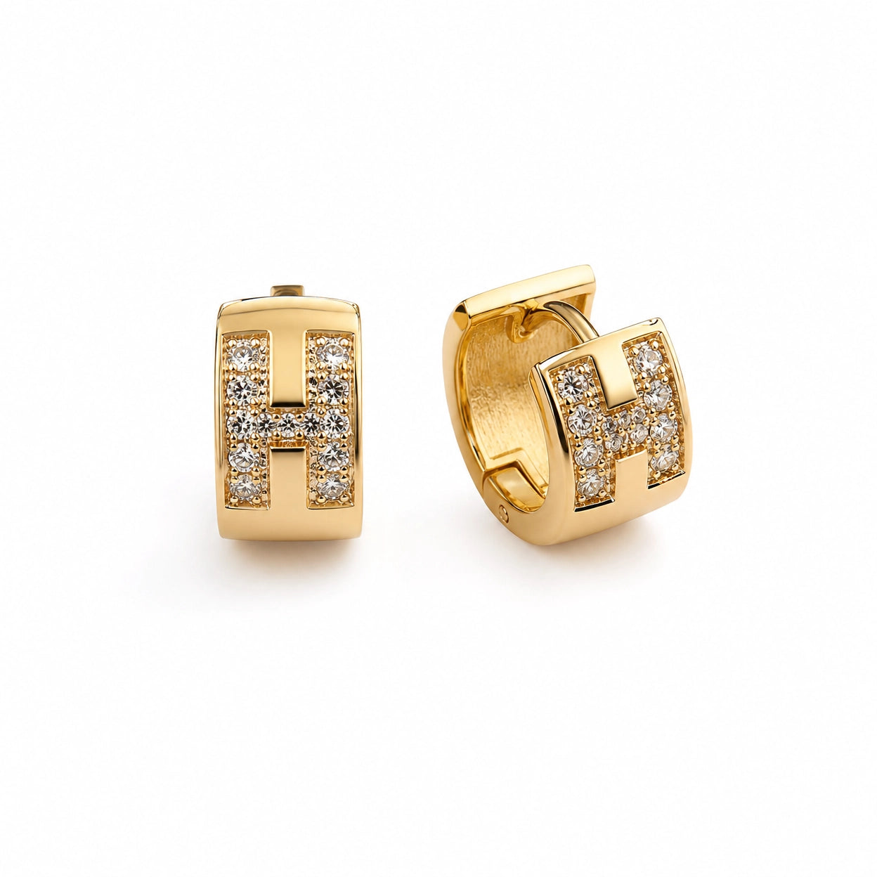 Gold Tone CZ Huggie Hoop Earrings for Women | Geometric Hoop Earrings | Trendy Brass Party Wear Jewelry