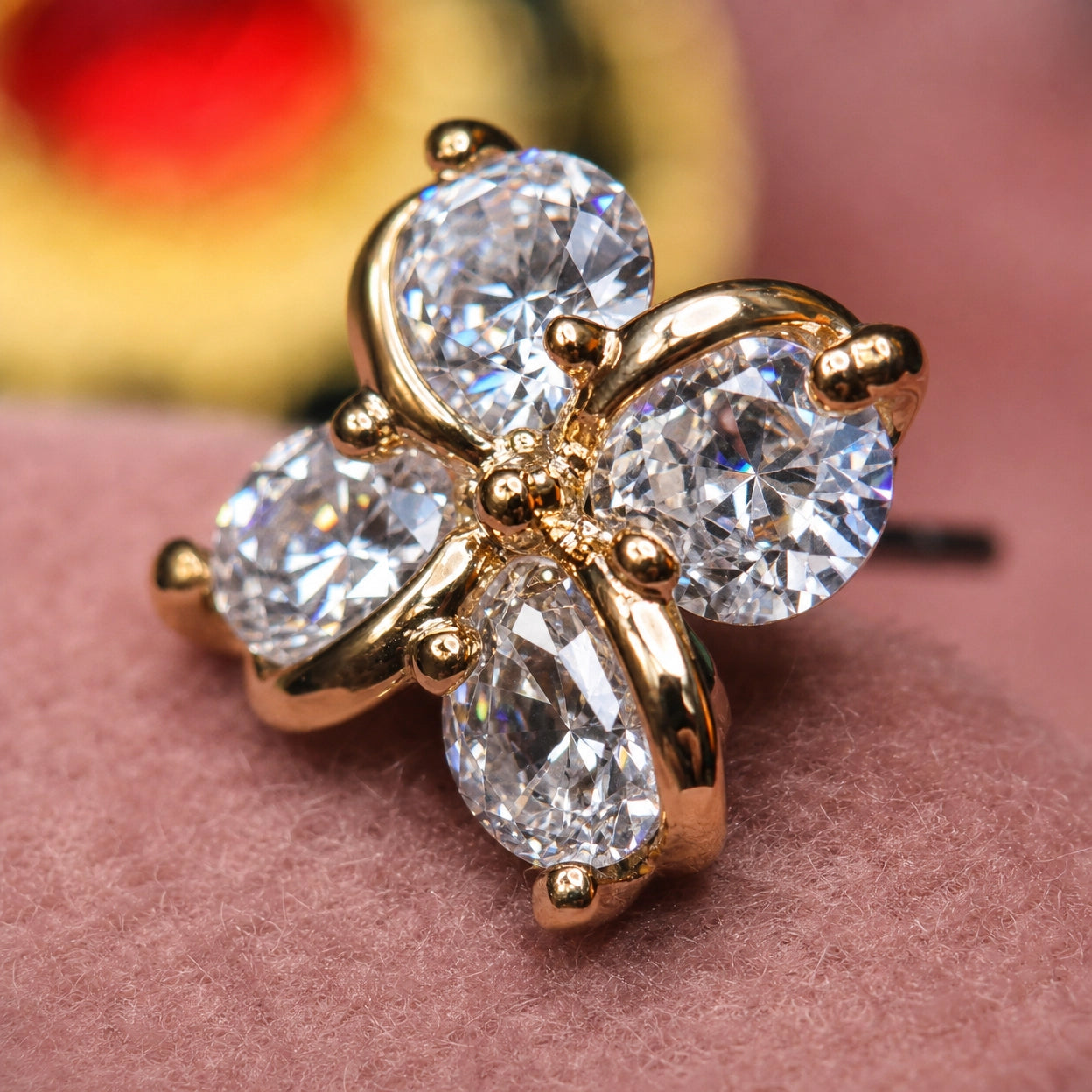 Floral CZ Stud Earrings for Women | Gold Tone Brass Flower Earrings | Elegant Daily Wear & Party Jewelry Gift