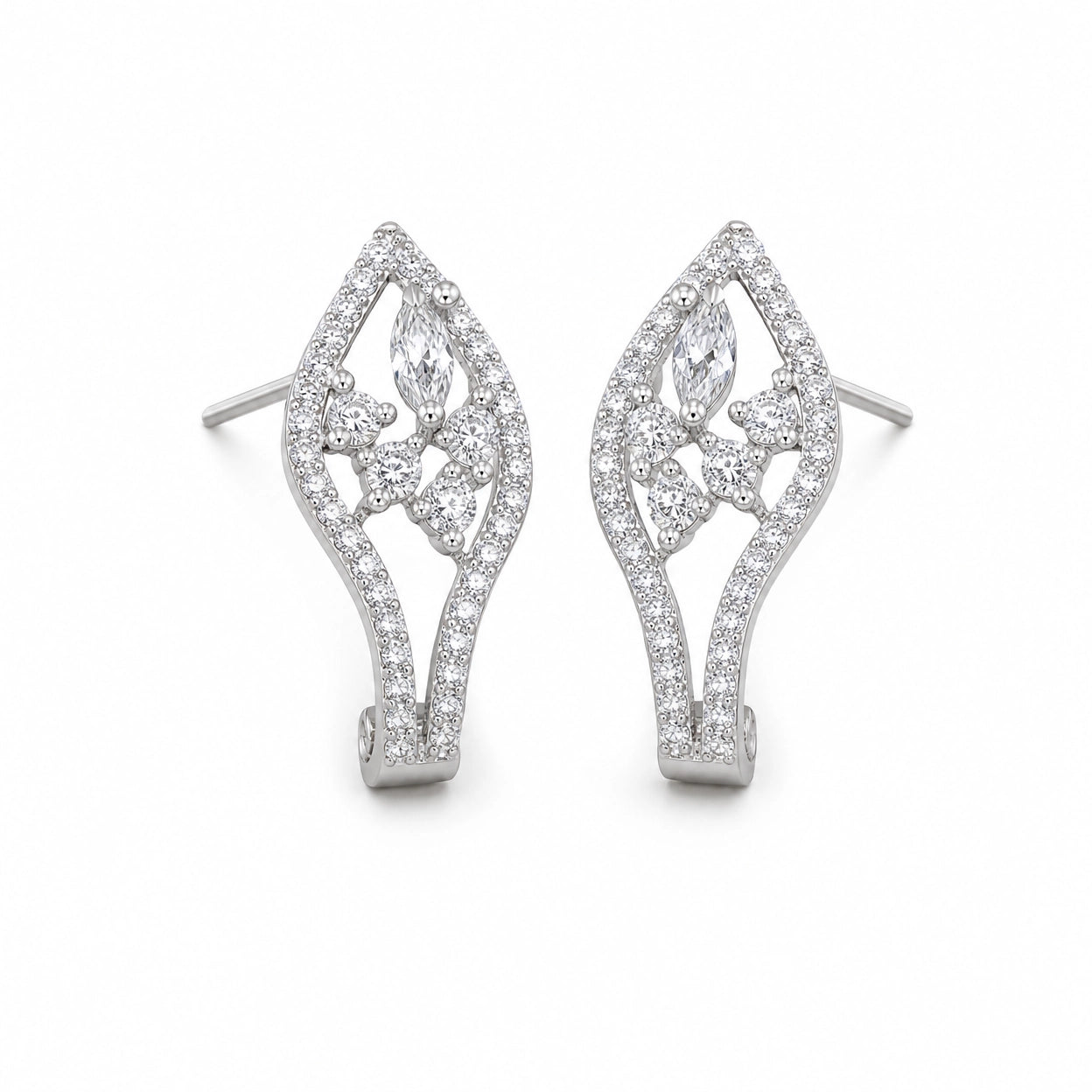 Leaf Design Stud Earrings for Women | Silver Tone CZ Crystal Earrings | Elegant Party Wear Jewelry Gift for Her