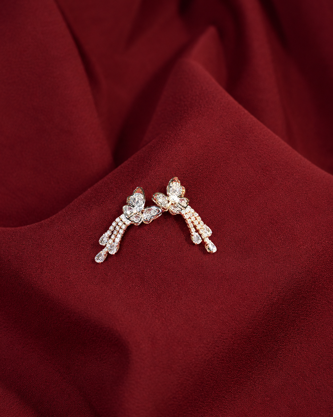 Butterfly Crystal Drop Earrings for Women | Elegant Silver Tone Statement Jewellery