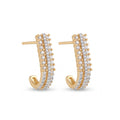 CZ Ear Cuff Stud Earrings for Women | Gold Tone Triple Row Crystal Earrings | Trendy Brass Party Wear Jewelry