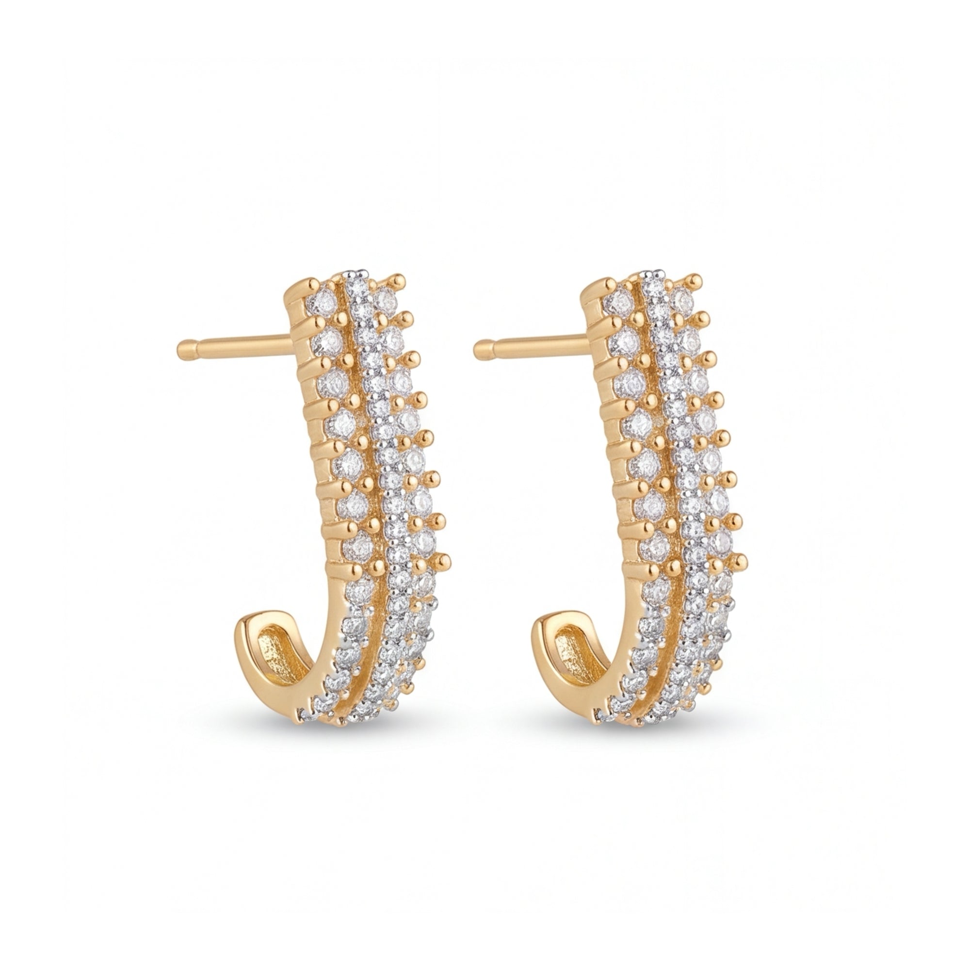 CZ Ear Cuff Stud Earrings for Women | Gold Tone Triple Row Crystal Earrings | Trendy Brass Party Wear Jewelry