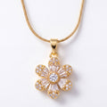 Gold Tone Floral CZ Pendant Necklace for Women | Daisy Flower Necklace with Snake Chain | Elegant Everyday Jewelry