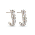 Silver Tone CZ Ear Cuff Stud Earrings for Women | Triple Row Crystal Earrings | Modern Party Wear Brass Jewelry