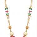Traditional Gold Tone Beaded Necklace for Women | Pearl & Multicolor Stone Long Necklace | Ethnic Statement Jewelry