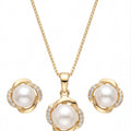 Pearl Pendant Necklace Set for Women | Gold Tone Pearl & CZ Jewelry Set | Matching Earrings Gift Set