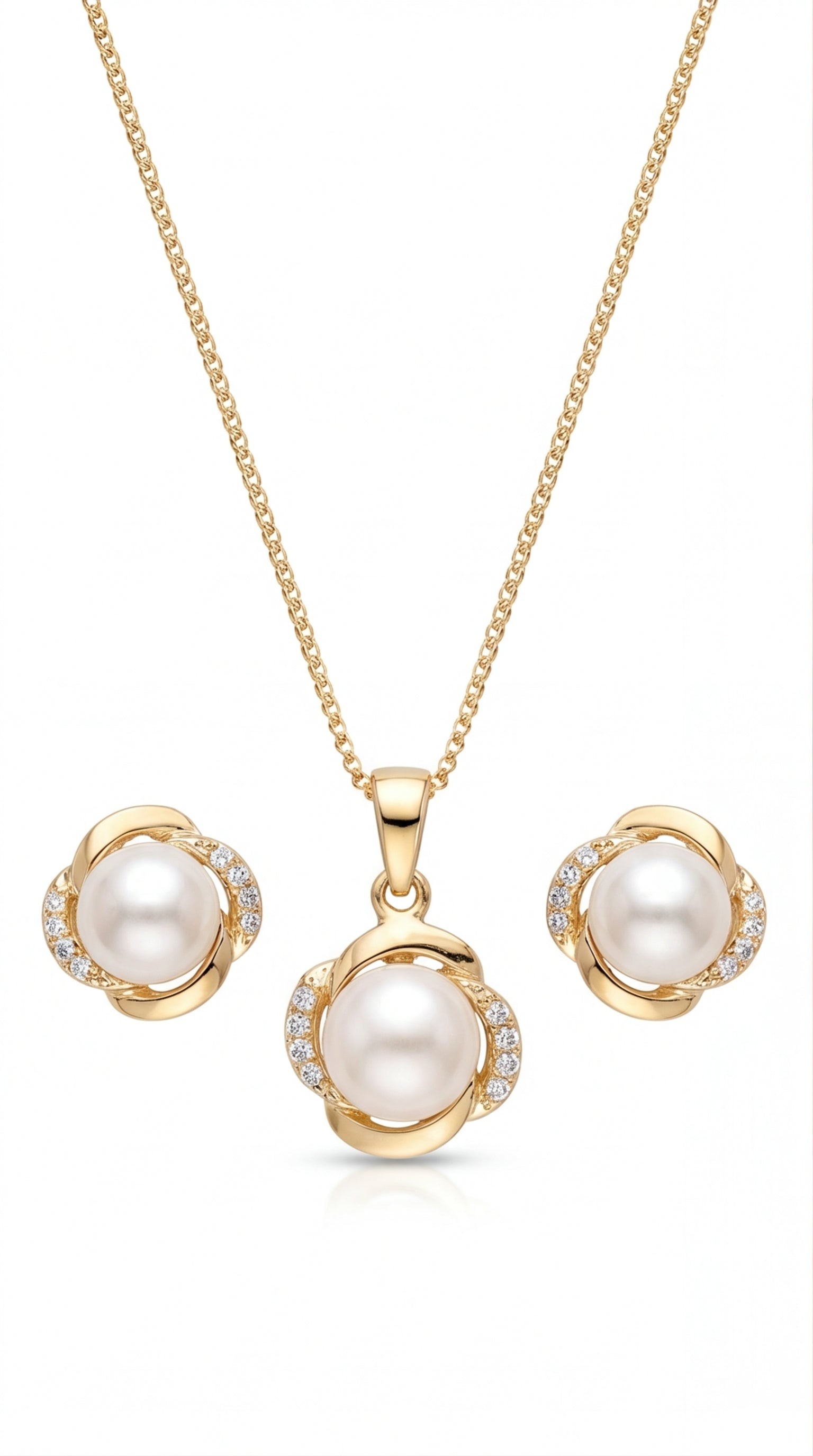 Pearl Pendant Necklace Set for Women | Gold Tone Pearl & CZ Jewelry Set | Matching Earrings Gift Set