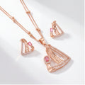 Pink Crystal Pendant Necklace & Earrings Set for Women