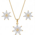 Floral CZ Pendant Necklace Set for Women | Gold Tone Flower Jewelry Set with Matching Stud Earrings Gift