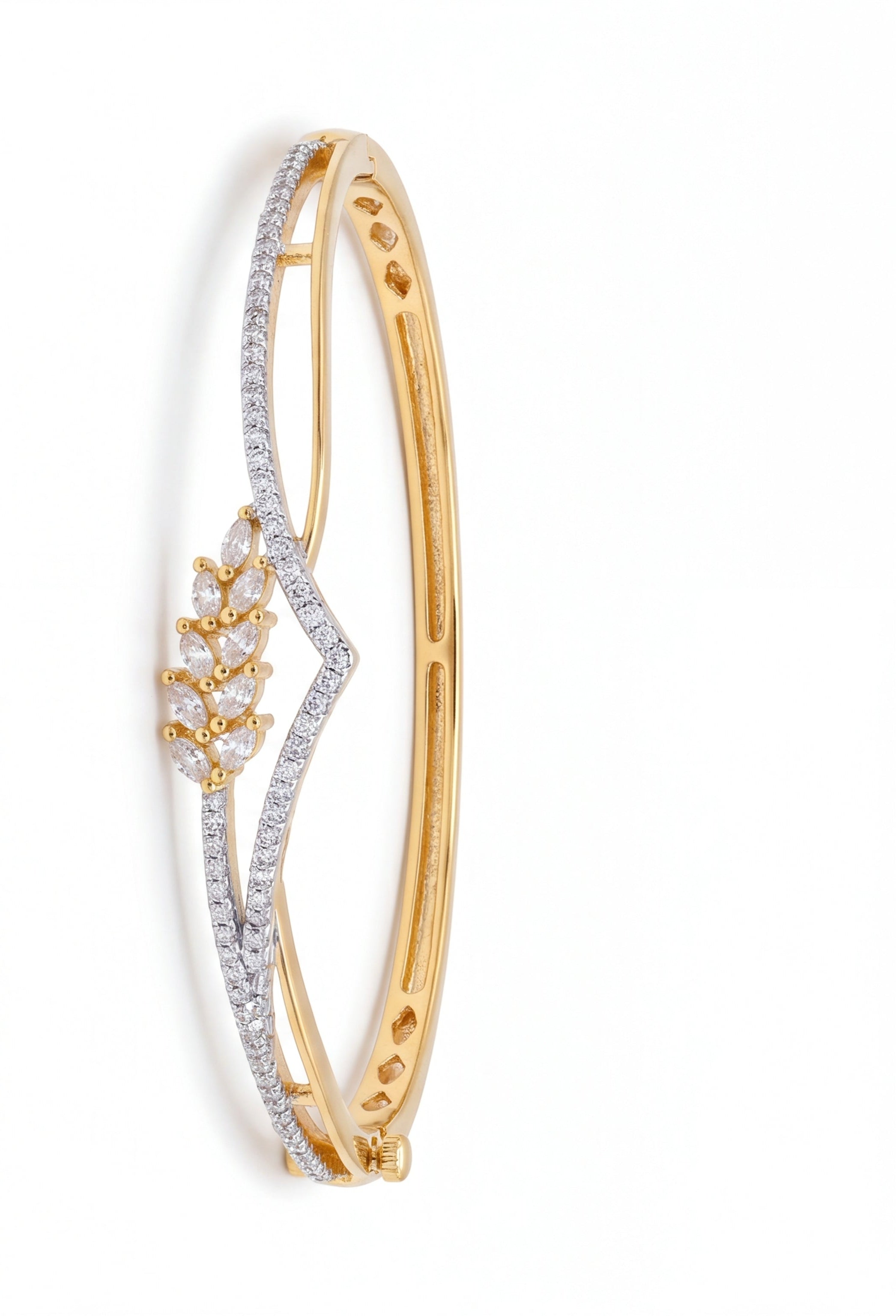 Gold bracelet with diamond accents on a white background