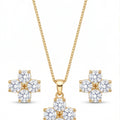 Floral CZ Pendant Necklace Set for Women | Gold Tone Flower Jewelry Set with Matching Stud Earrings