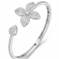 Silver CZ Flower Open Bangle Bracelet for Women | Floral Cubic Zirconia Cuff Bracelet | Elegant Statement Jewelry