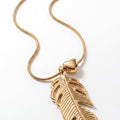 Gold Tone Leaf Pendant Necklace for Women | Nature Inspired Feather Leaf Necklace with Snake Chain