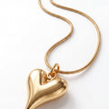 Gold Tone Puff Heart Pendant Necklace for Women | Minimalist Heart Charm Necklace with Snake Chain | Modern Love Jewelry