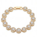 Halo CZ Tennis Bracelet for Women | Gold Tone Round Link Bracelet | Cubic Zirconia Statement Jewelry Gift