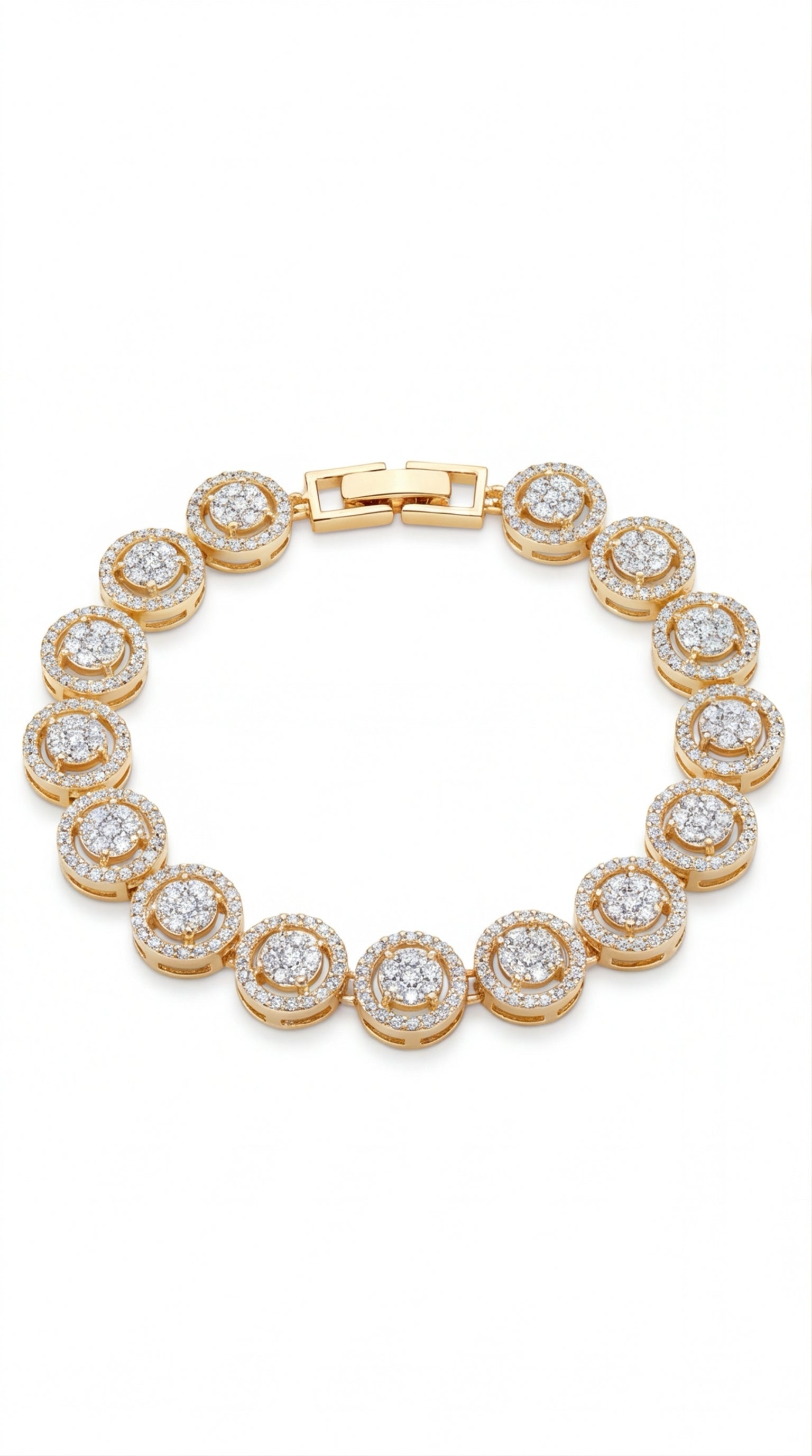 Halo CZ Tennis Bracelet for Women | Gold Tone Round Link Bracelet | Cubic Zirconia Statement Jewelry Gift