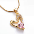 Gold Tone Heart Pendant Necklace for Women | Pink Heart Crystal Necklace with Snake Chain | Romantic Love Pendant Jewelry