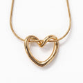Gold Tone Open Heart Pendant Necklace for Women | Minimalist Heart Necklace with Snake Chain | Modern Love Jewelry