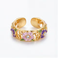Floral Enamel Ring for Women, Gold Tone Flower Ring, Colorful Statement Ring, Elegant Everyday Jewelry