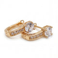 Gold Tone Solitaire CZ Hoop Earrings for Women | Round Crystal Huggie Hoops | Elegant Brass Party Wear Jewelry