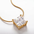 Gold Tone Princess Cut Solitaire Pendant Necklace for Women | Square Crystal Necklace with Snake Chain | Minimalist Jewelry