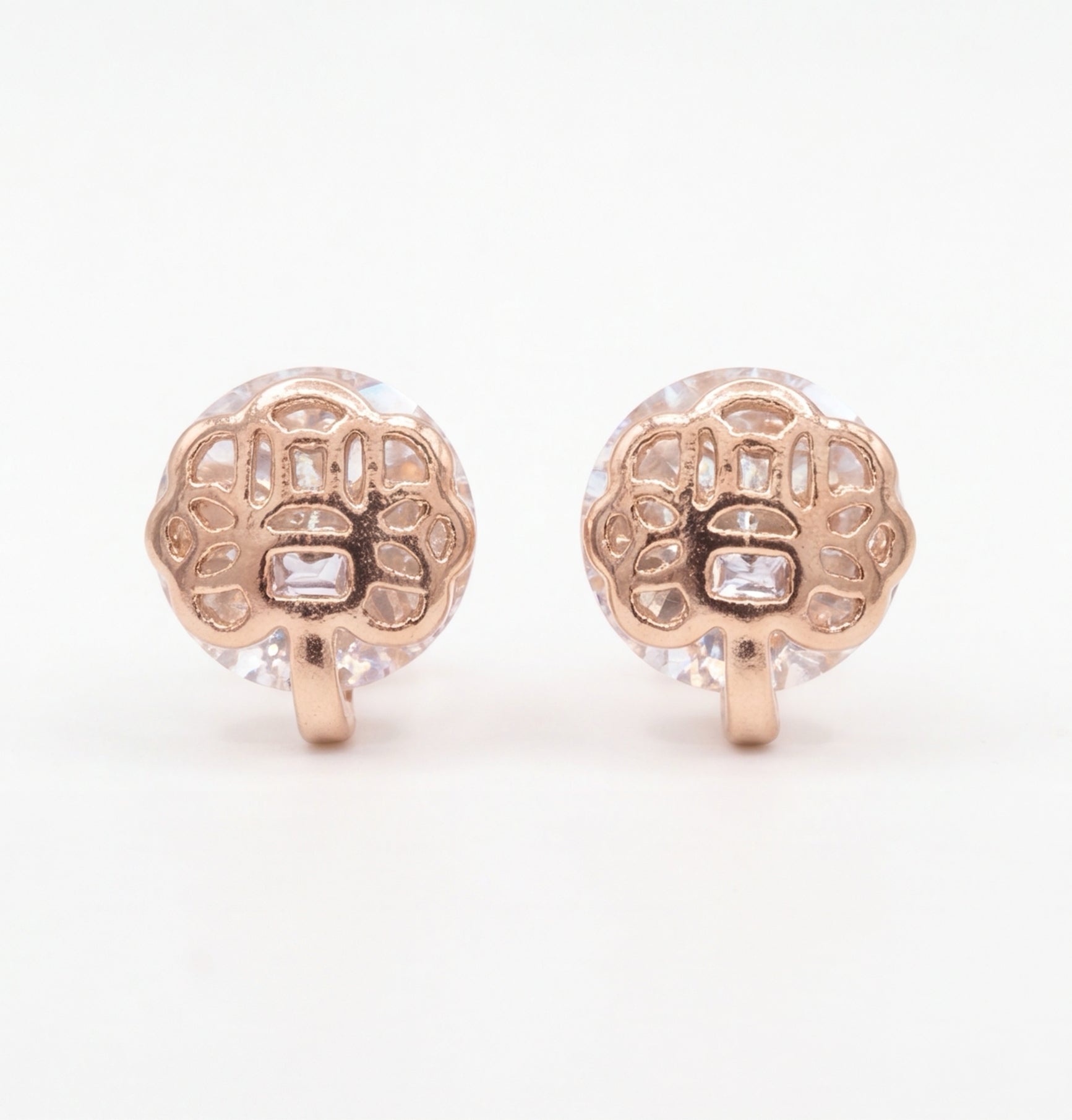 Rose Gold CZ Stud Earrings for Women | Round Crystal Earrings | Minimalist Daily Wear Brass Jewelry Gift