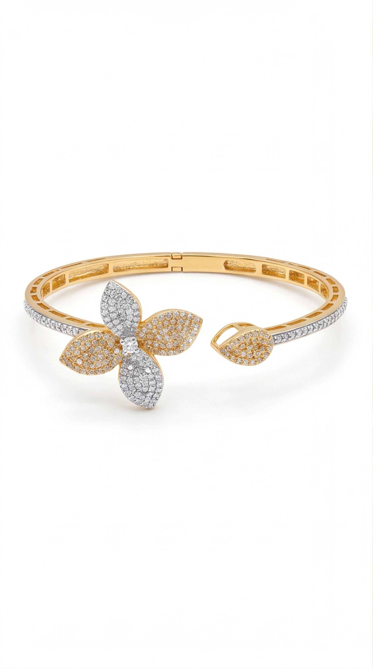 Butterfly CZ Open Bangle Bracelet for Women | Gold Tone Floral Cuff Bracelet | Elegant Statement Jewelry Gift