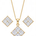 Princess Cut CZ Pendant Necklace Set for Women | Gold Tone Geometric Jewelry Set | Matching Stud Earrings Gift Set