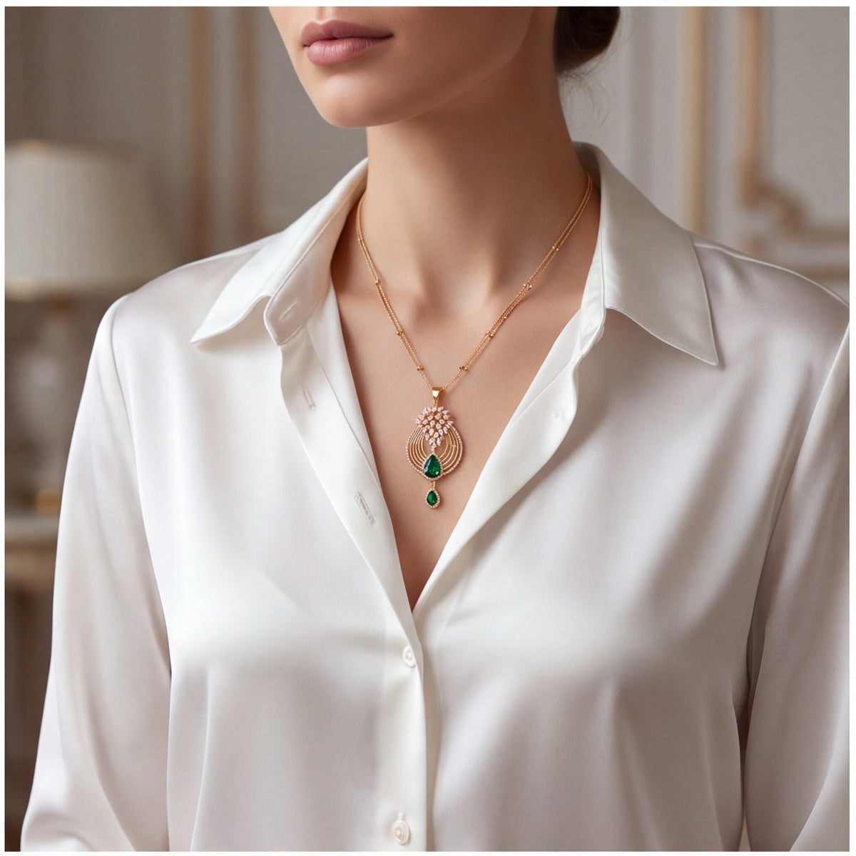 Emerald Green Crystal Necklace & Earrings Set for Women