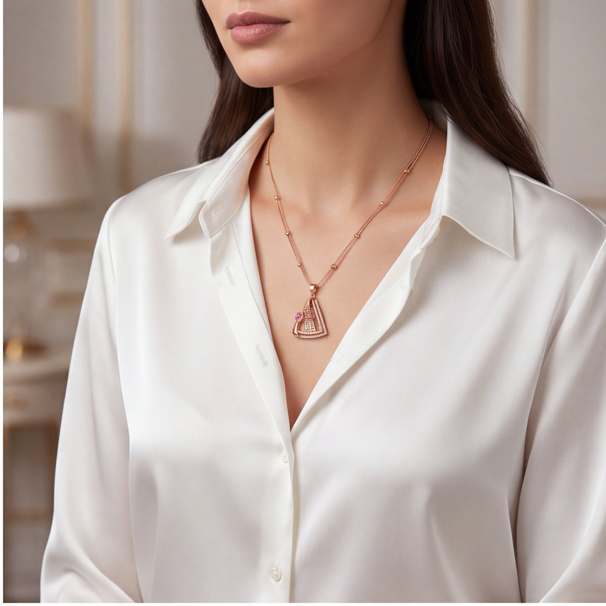 Pink Crystal Pendant Necklace & Earrings Set for Women