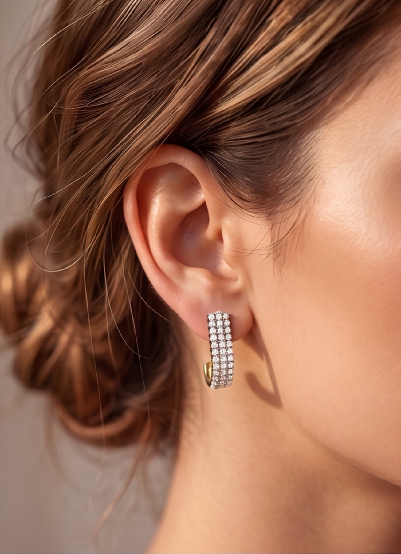 Silver Tone CZ Ear Cuff Stud Earrings for Women | Triple Row Crystal Earrings | Modern Party Wear Brass Jewelry