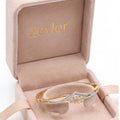 Gold Leaf CZ Bangle Bracelet for Women | Marquise Cubic Zirconia Hinged Bracelet | Elegant Nature Inspired Jewelry