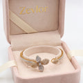 Butterfly CZ Open Bangle Bracelet for Women | Gold Tone Floral Cuff Bracelet | Elegant Statement Jewelry Gift