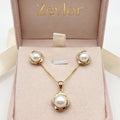 Pearl Pendant Necklace Set for Women | Gold Tone Pearl & CZ Jewelry Set | Matching Earrings Gift Set