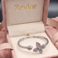 Silver CZ Flower Open Bangle Bracelet for Women | Floral Cubic Zirconia Cuff Bracelet | Elegant Statement Jewelry