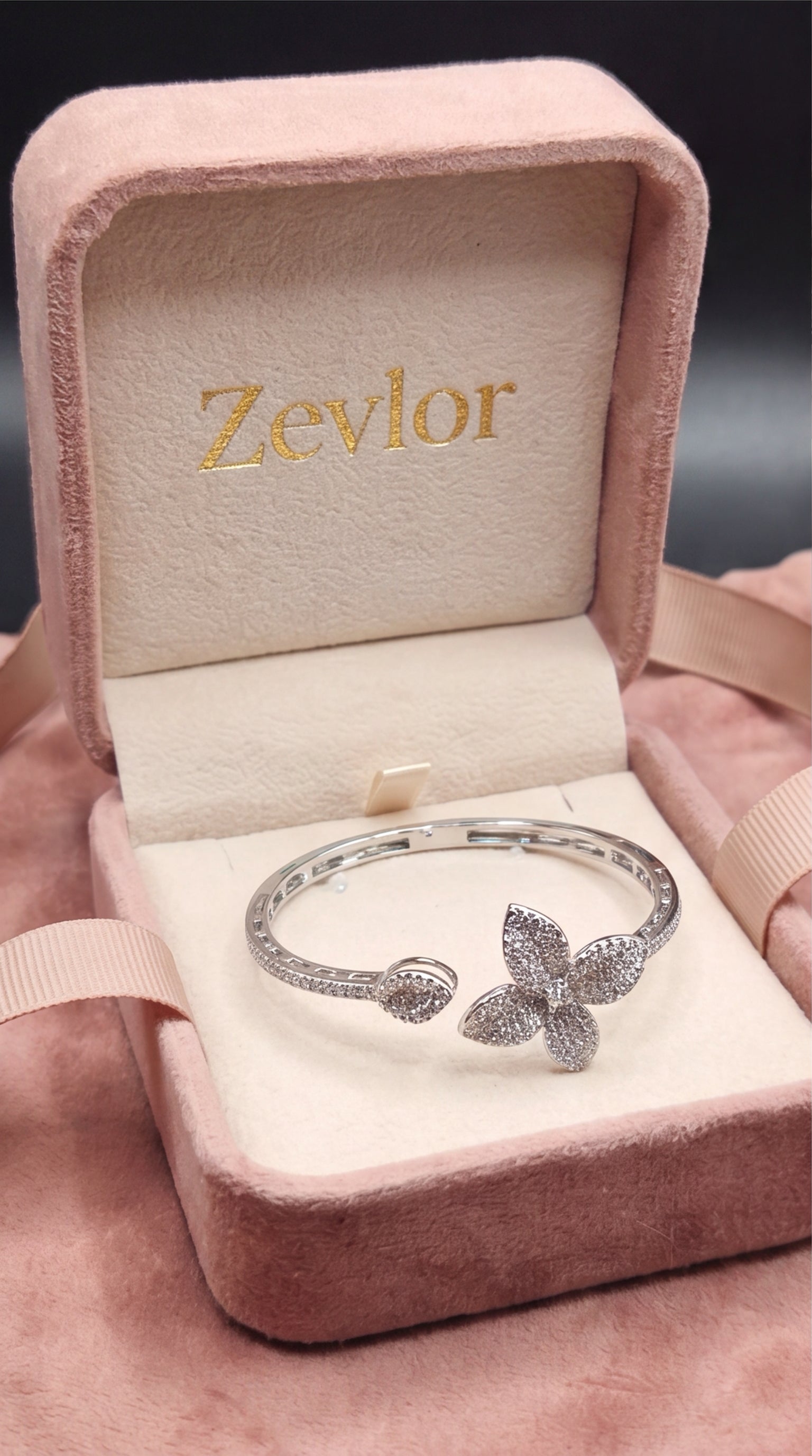 Silver CZ Flower Open Bangle Bracelet for Women | Floral Cubic Zirconia Cuff Bracelet | Elegant Statement Jewelry