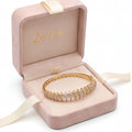 Gold CZ Marquise Bangle Bracelet for Women | Openwork Cubic Zirconia Hinged Bracelet | Elegant Statement Jewelry