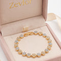 Floral CZ Tennis Bracelet for Women | Gold Tone Flower Link Bracelet | Elegant Cubic Zirconia Brass Jewelry