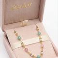 Pastel Beaded Long Necklace for Women | Gold Tone Chain Necklace with Pink & Aqua Beads | Elegant Layered Jewelry