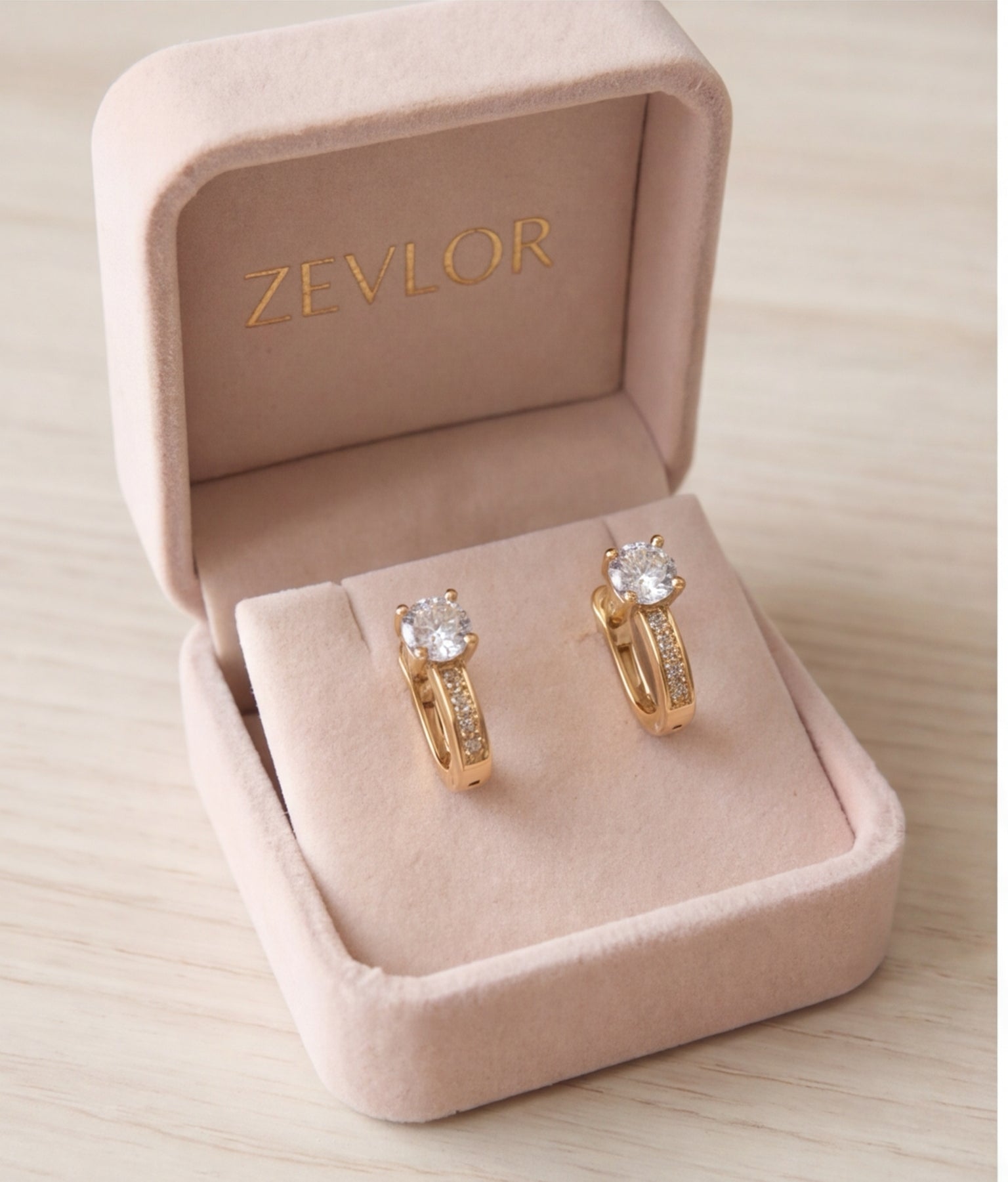 Gold Tone Solitaire CZ Hoop Earrings for Women | Round Crystal Huggie Hoops | Elegant Brass Party Wear Jewelry